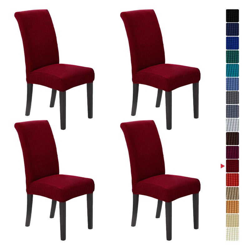 Howhic Stretch Chair Covers for Dining Room Set of 4 Removable Washable Dining Room Chair Covers Dining Chair Slipcovers Seat Protector Great Home Decor and Banquet Upholstery Red Dahlia 4 Pack