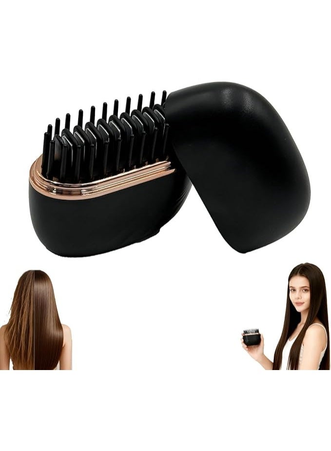 For Glam brush Mini Hair Straightener, 2-in-1 Mini Cordless Hair Straightener Comb, Anti Scald Shell, 3-Speed Temperature Control,Mini Straightener,Lightweight Travel Straighteners Brush for Women (black) - Image 1