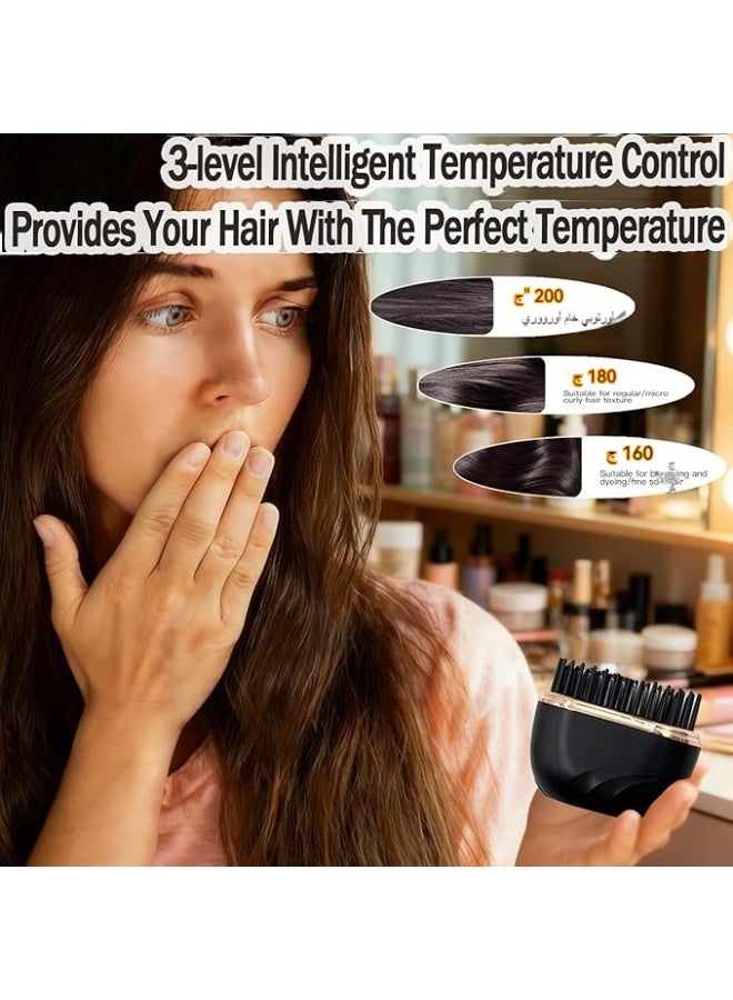 For Glam brush Mini Hair Straightener, 2-in-1 Mini Cordless Hair Straightener Comb, Anti Scald Shell, 3-Speed Temperature Control,Mini Straightener,Lightweight Travel Straighteners Brush for Women (black) - Image 4