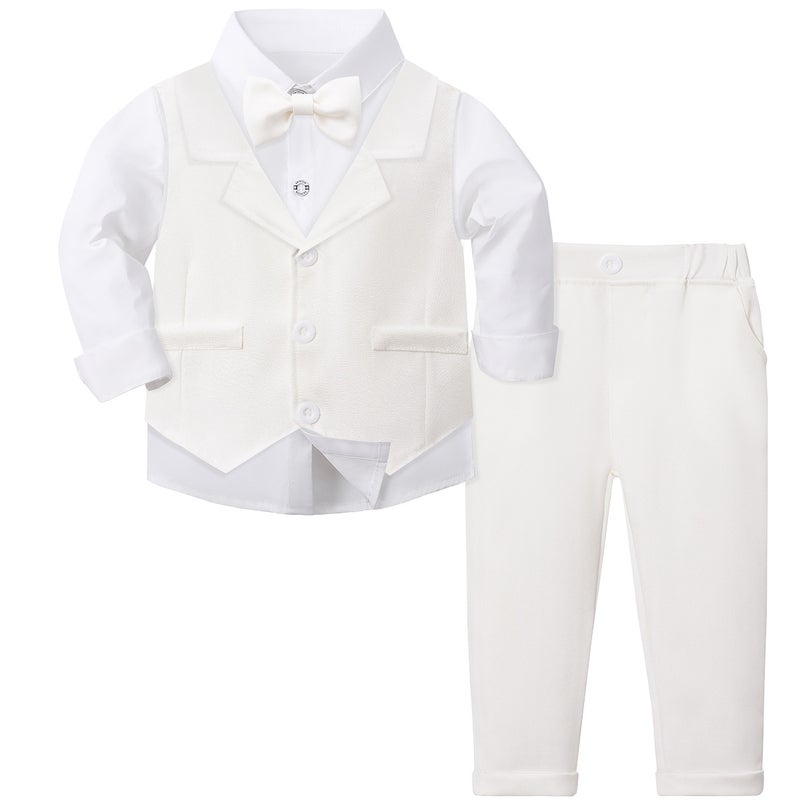 Babys Gentleman Vest Three-Piece Childrens Dress Spring and Autumn New Boys Clothes European and American Style Shirt suit White 