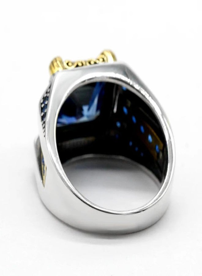 LovePlus Solid S925 Sterling Silver Square Zircon Ring Red Green, Blue Gem Turkey Handmade Elegant Style Men's/Women's Ring, Suitable for Daily Wear Gift Size 7-12 (blue, 12) - Image 4