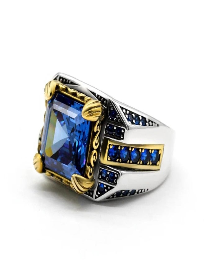 LovePlus Solid S925 Sterling Silver Square Zircon Ring Red Green, Blue Gem Turkey Handmade Elegant Style Men's/Women's Ring, Suitable for Daily Wear Gift Size 7-12 (blue, 12) - Image 2