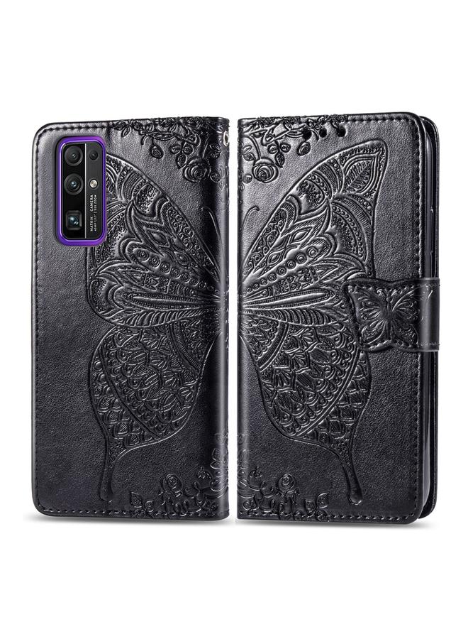 اس-توب جراب لهاتف Huawei Honor 30، جراب جلدي أفقي منقوش عليه زهرة حب الفراشة مع حامل / فتحة بطاقة / محفظة / حبل - Image 1