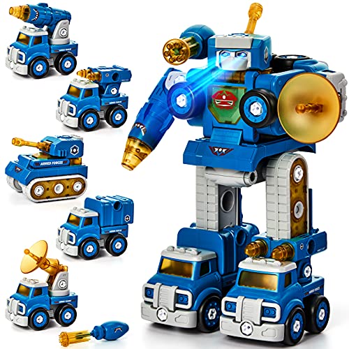 hahaland 5 Year Old Boy Birthday Gift - STEM Toys for Ages 5-7, Toy for 5 6 Year Old Boy, 5 in 1 Building Take Apart Trucks Transform to Robot, Boys Toys Stocking Stuffers Christmas Grandkids Gifts - Image 1
