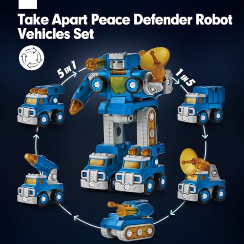 hahaland 5 Year Old Boy Birthday Gift - STEM Toys for Ages 5-7, Toy for 5 6 Year Old Boy, 5 in 1 Building Take Apart Trucks Transform to Robot, Boys Toys Stocking Stuffers Christmas Grandkids Gifts - Image 2