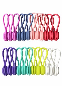 KASTWAVE Reusable Twist Ties with Strong Magnet for Bundling and Organizing Cables, Headphone Cables, USB Charging Cords, Silicone Cord Winder Magnetic Cable Clips (8 Colors, 24 Pack)  - Image 1