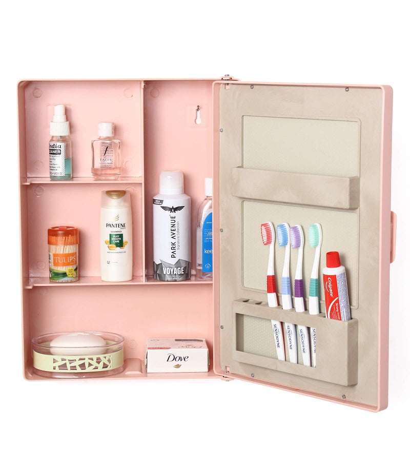 zahab HiFi Plastic Bathroom Cabinet Pink Single Door 12 x 4 x 16 inch - Image 2