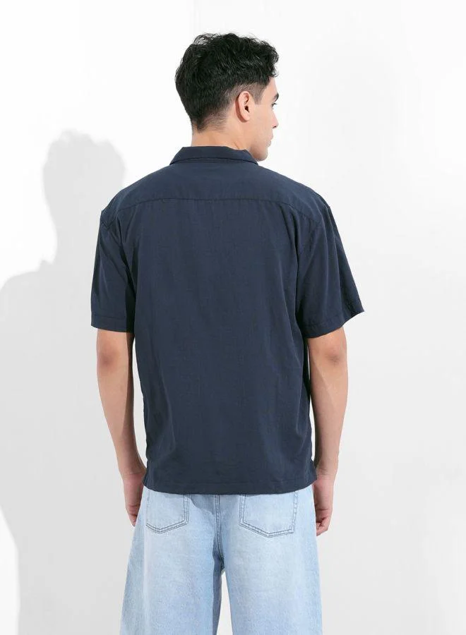 The Indian Garage Co Men Relaxed Fit Embroidered Cuban Collar Half Sleeves Shirt