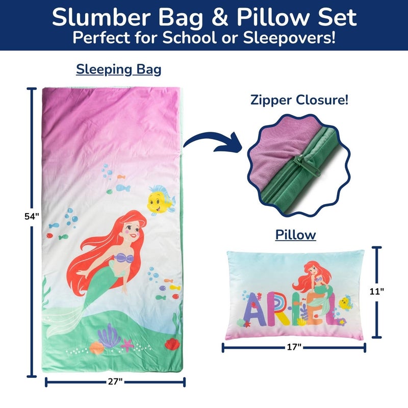 Jay Franco Kids Slumber Bag And Pillow - 54 X 27 Inch Comfy Indoor Sleeping Bag For School And Sleepovers  2 Piece Set  Multi - The Little Mermaid - Image 2