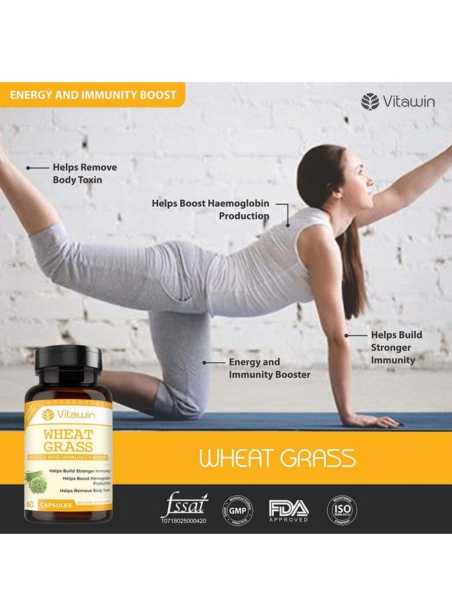 VitaWin Wheatgrass For Energy, Immunity Boost, Skin Health, Body Detoxification, Digestion & Best Anti-Oxidant Support, Natural Herbal, 500 mg, Veg - 60 Capsules Nutrition Supplement - Image 4