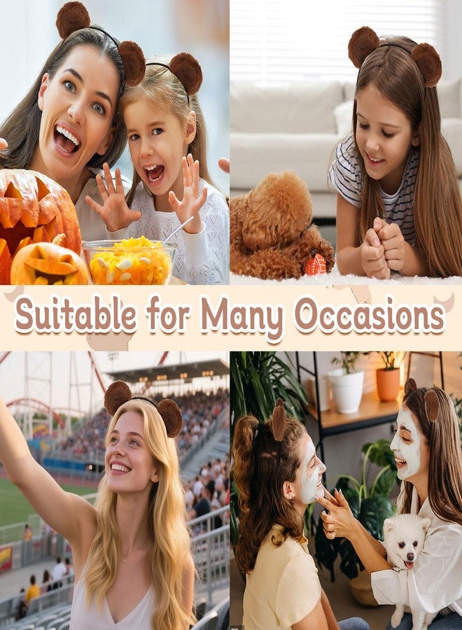 أماريفير طقم عصابات رأس من 3 قطع بأذني دب بني للنساء، عصابة رأس لطيفة بأذني دب، عصابة رأس دب قطيفة، زي تنكري للهالوين. - Image 3