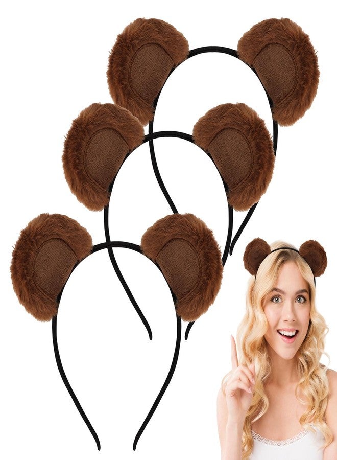أماريفير طقم عصابات رأس من 3 قطع بأذني دب بني للنساء، عصابة رأس لطيفة بأذني دب، عصابة رأس دب قطيفة، زي تنكري للهالوين. - Image 1