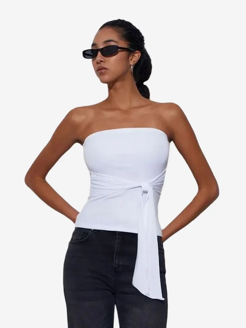 Dilvin DILVIN Slim Fit Strapless Bandeau Blouse