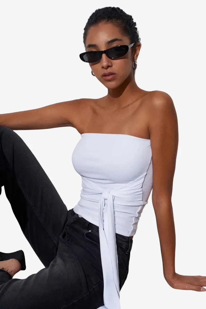 Dilvin White DILVIN Slim Fit Strapless Bandeau Blouse for Women | Best Price UAE