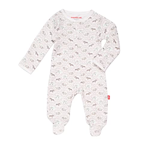 Magnetic Me 100% Organic Cotton Magnetic Baby Footie Pajamas | Super Soft Cotton Fabric | Darjeeling Dasmask | 3-6 Months - Image 1