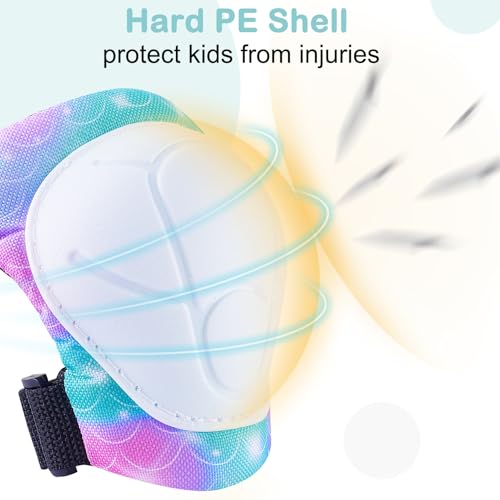 FIODAY Knee Pads for Kids Protective Gear Set Adjustable Kids Knee Pads and Elbow Pads with Wrist Guard for Girls Roller Skates Cycling Bike Skateboard Scooter Knee Pads 38 YearsTeal Pink - Image 3