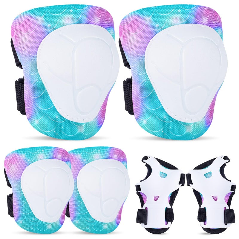 FIODAY Knee Pads for Kids Protective Gear Set Adjustable Kids Knee Pads and Elbow Pads with Wrist Guard for Girls Roller Skates Cycling Bike Skateboard Scooter Knee Pads 38 YearsTeal Pink - Image 2