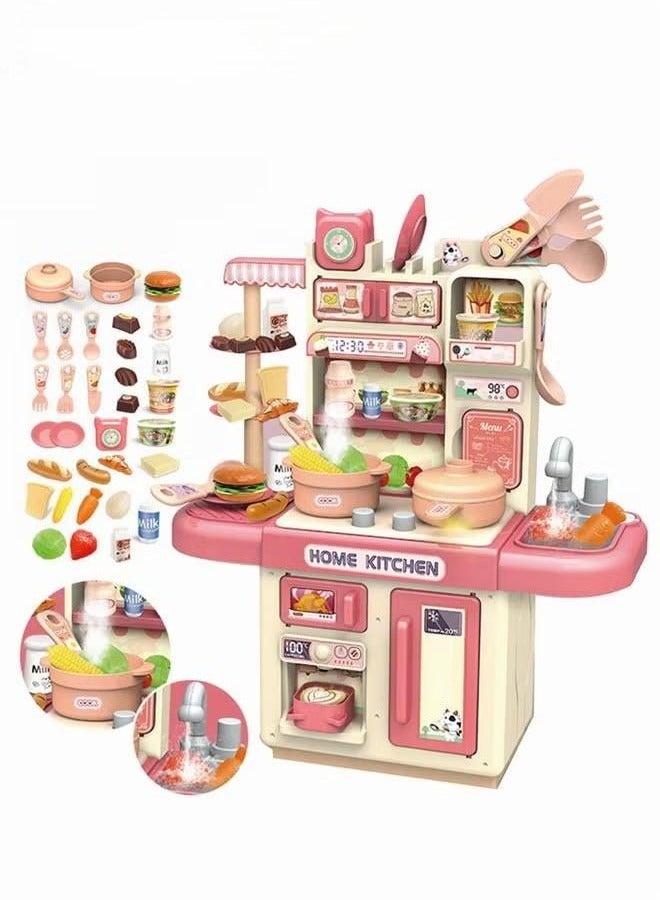 34 Pcs Kitchen Pretend Play Toy Set, Role Play Cookware Indoor DIY Toy Games, Kitchen Accessories Toys Sets With Spray And Light for Boys, Girls, Kids, Children, Pink - Image 3