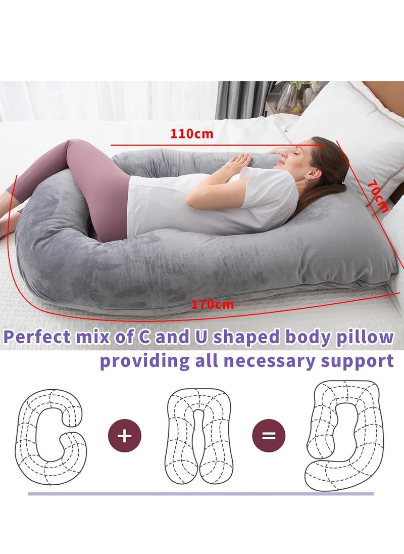 Yoawllty Pregnancy Pillow for Sleeping, Grey G-Shaped Full Body Pillow and Maternity Support with Replaceable and Washable Velvet Cover ﻿  - Image 2