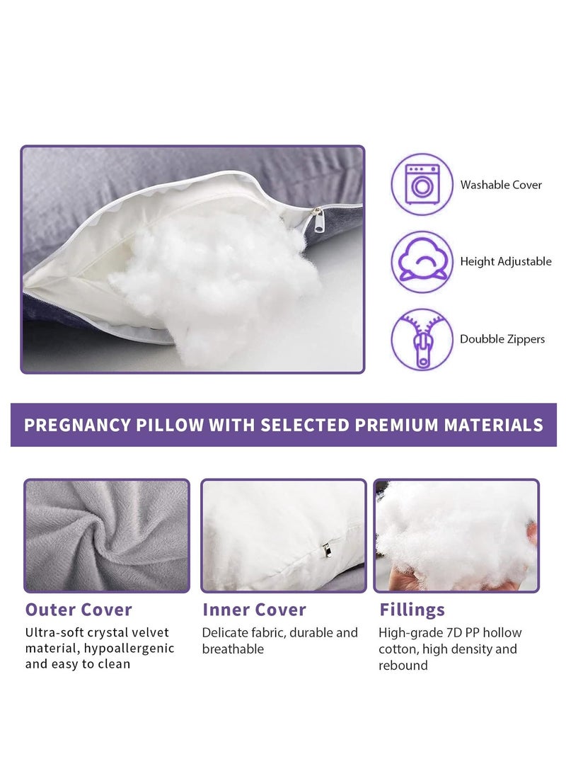 Yoawllty Pregnancy Pillow for Sleeping, Grey G-Shaped Full Body Pillow and Maternity Support with Replaceable and Washable Velvet Cover ﻿  - Image 3