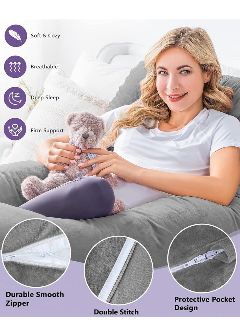Yoawllty Pregnancy Pillow for Sleeping, Grey G-Shaped Full Body Pillow and Maternity Support with Replaceable and Washable Velvet Cover ﻿  - Image 5