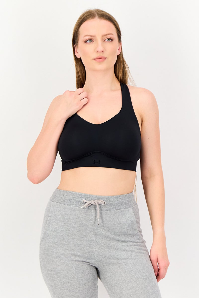 UNDER ARMOUR حمالة صدر تدريب مبطنة بشعار العلامة التجارية للنساء، سوداء - Image 1