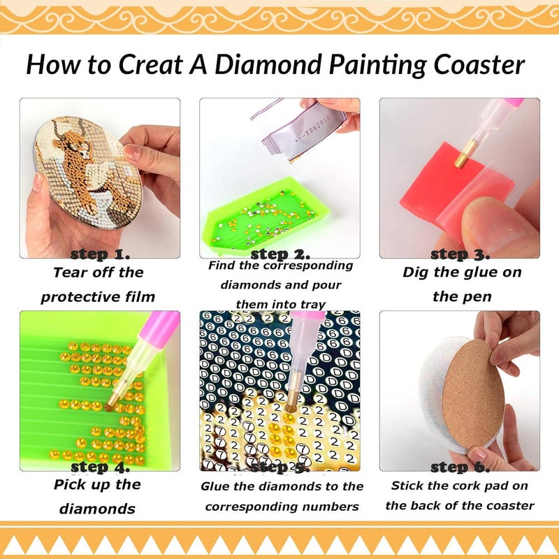 Clendo 8 Pcs 5D Cow Bathroom Diamond Art Coasters Kits with Holder, Diamond Painting Coasters Set for Adults, Small Mini Diamond Dots Kit for Beginners DIY Art Craft Home Decor - Image 5