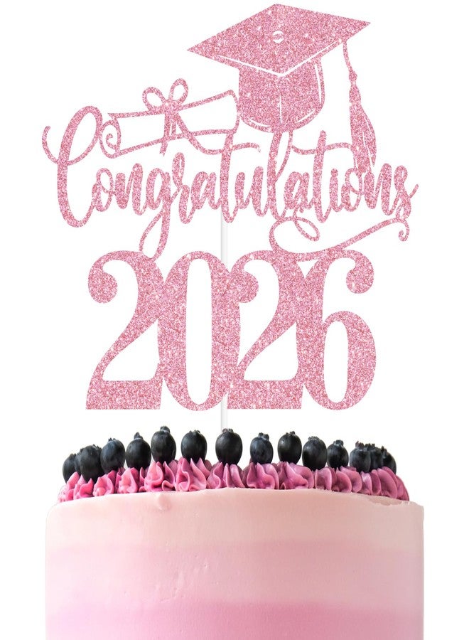 ZACHAKO Pink Glitter Congratulations 2026 Cake Topper, Class of 2026/Congarts/Congratulations, 2026 Graduate Graduation Party Decorations Supplies (2026, Pink) - Image 1
