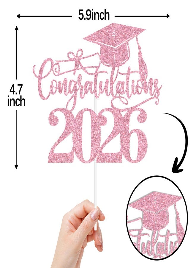 ZACHAKO Pink Glitter Congratulations 2026 Cake Topper, Class of 2026/Congarts/Congratulations, 2026 Graduate Graduation Party Decorations Supplies (2026, Pink) - Image 2