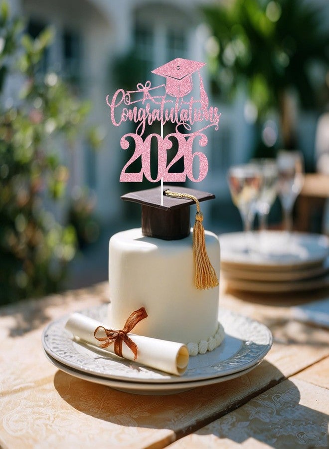 ZACHAKO Pink Glitter Congratulations 2026 Cake Topper, Class of 2026/Congarts/Congratulations, 2026 Graduate Graduation Party Decorations Supplies (2026, Pink) - Image 5