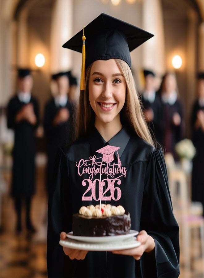 ZACHAKO Pink Glitter Congratulations 2026 Cake Topper, Class of 2026/Congarts/Congratulations, 2026 Graduate Graduation Party Decorations Supplies (2026, Pink) - Image 3