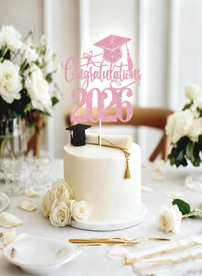 ZACHAKO Pink Glitter Congratulations 2026 Cake Topper, Class of 2026/Congarts/Congratulations, 2026 Graduate Graduation Party Decorations Supplies (2026, Pink) - Image 4