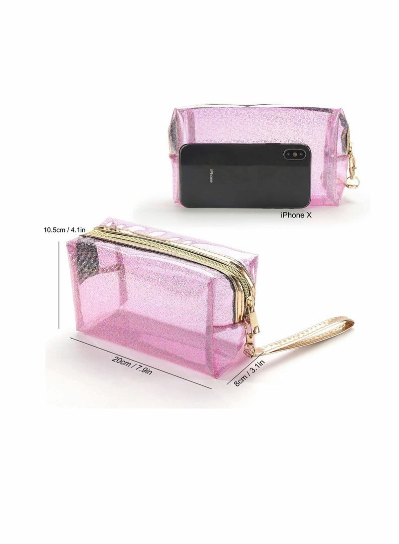 KASTWAVE 4Pcs Waterproof Cosmetic Bags PVC Transparent Zippered Toiletry Bag with Handle Strap Portable Clear Makeup Bag Pouch for Bathroom, Vacation and Organizing (2) - Image 3