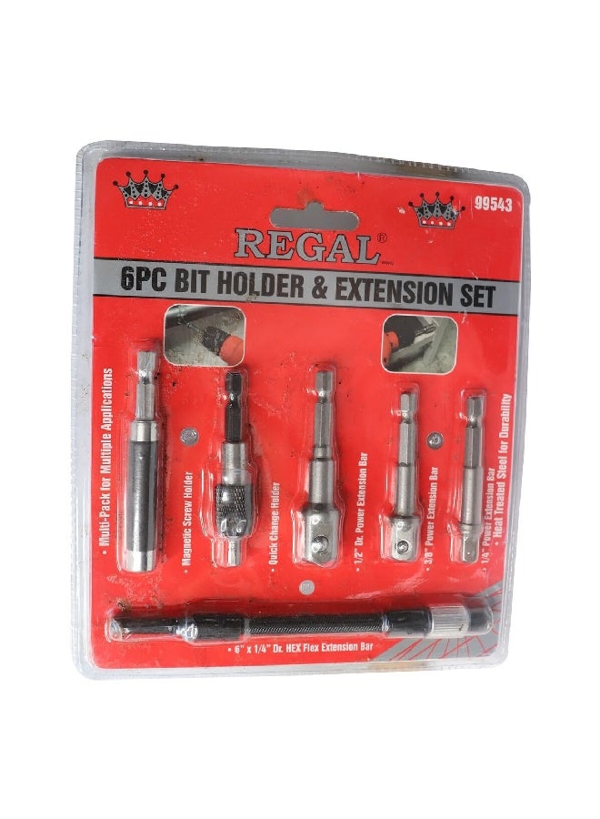6-Piece Aluminium Alloy Durable Bit and Holder Extension Set Silver and Black 1.8 x 17.8 x 17.8 cm 99543