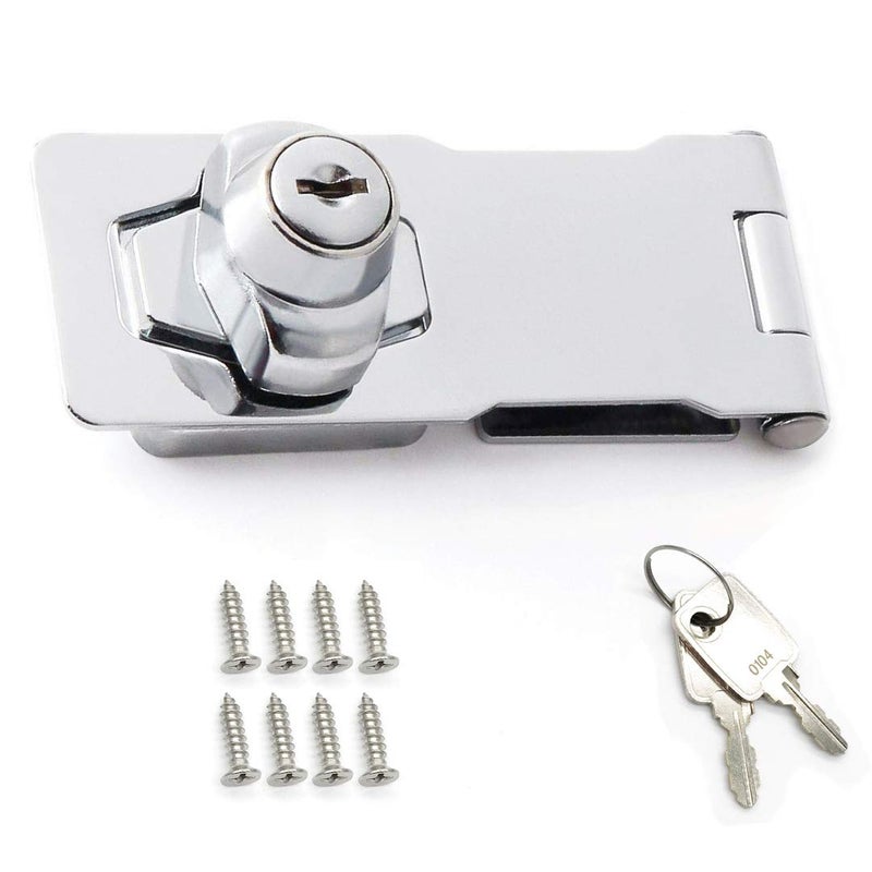 4 inch Keyed Hasp Lock Twist Knob Keyed Locking Hasp for Doors Cabinets Zinc Alloy Plated