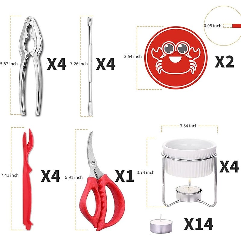 Luvan 33 Pcs Seafood Tools Set with 4 Crab ers, 4 Crab Leg Forks/Picks, 4 Lobster Shellers, 1 Seafood Scissors, 4 er Warmers, 14 Tealight Candles and 2 Crab Grabbers - Nut er Set - Image 2