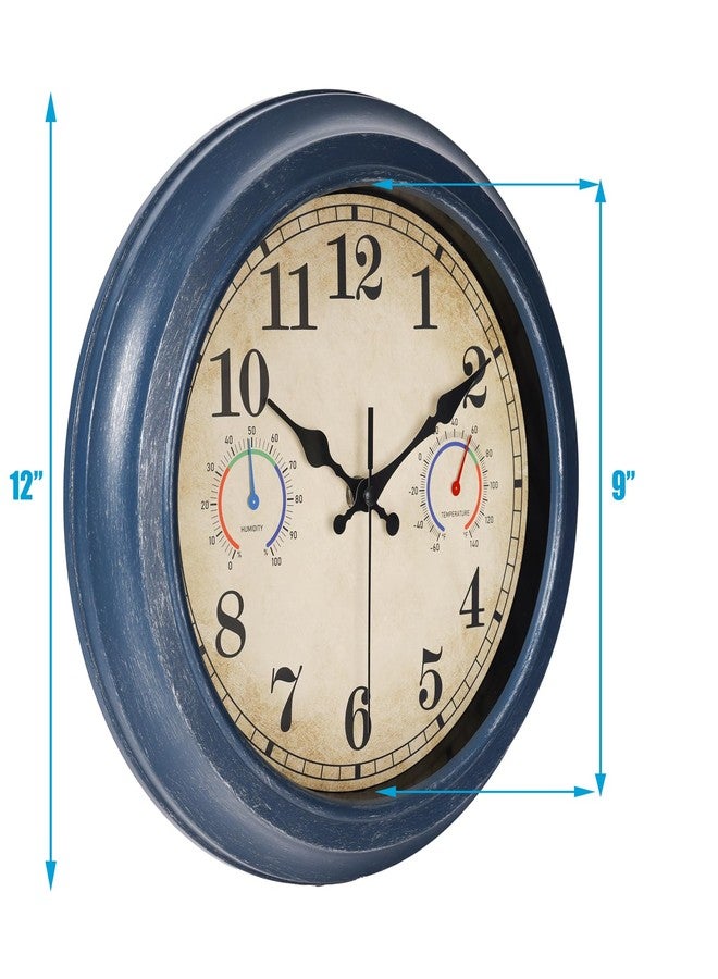 Alarllok 12 Inch Outdoor Clock with Thermometer and Hygrometer Combo, Waterproof Indoor Outdoor Wall Clocks for Patio, Pool,Garden Decor- Blue - Image 3