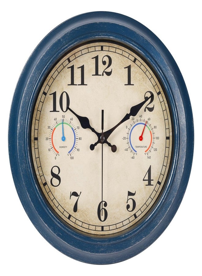 Alarllok 12 Inch Outdoor Clock with Thermometer and Hygrometer Combo, Waterproof Indoor Outdoor Wall Clocks for Patio, Pool,Garden Decor- Blue - Image 1
