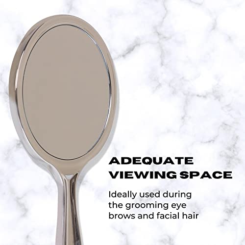 Scarlet Line Professional Series Medium Round Shape Double Sided Magnifying Makeup Hand Mirror with Handle for Men and Women, Silver, 27X14.5X1 cm - Image 2