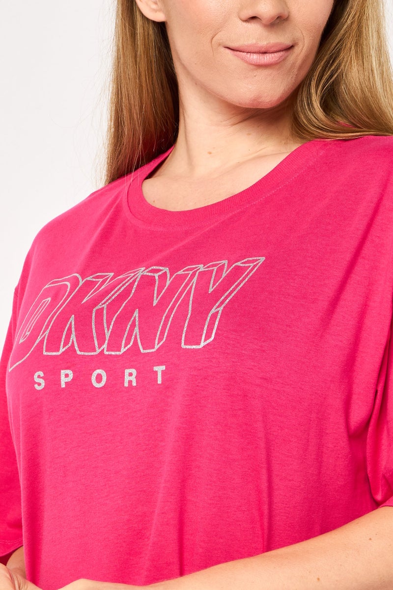 DKNY Women Sportswear Fit Short Sleeve Outdoor T-Shirt, Pink - Image 3