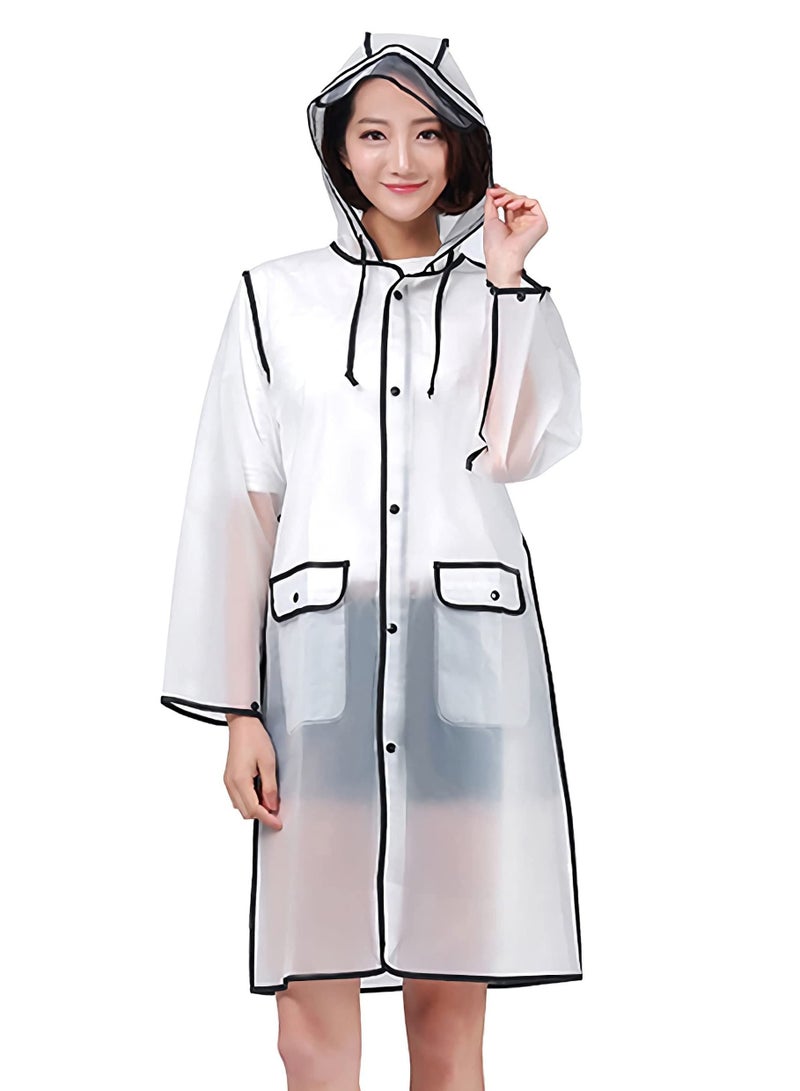 Captaintech Rain Poncho Adult Portable, Clear Raincoat Poncho Women and Men Long Sleeves Snap Reusable Rain Poncho with Hood Portable EVA for Travel Festivals Outdoors Mountaineering Family Fishing Emergency - Image 1