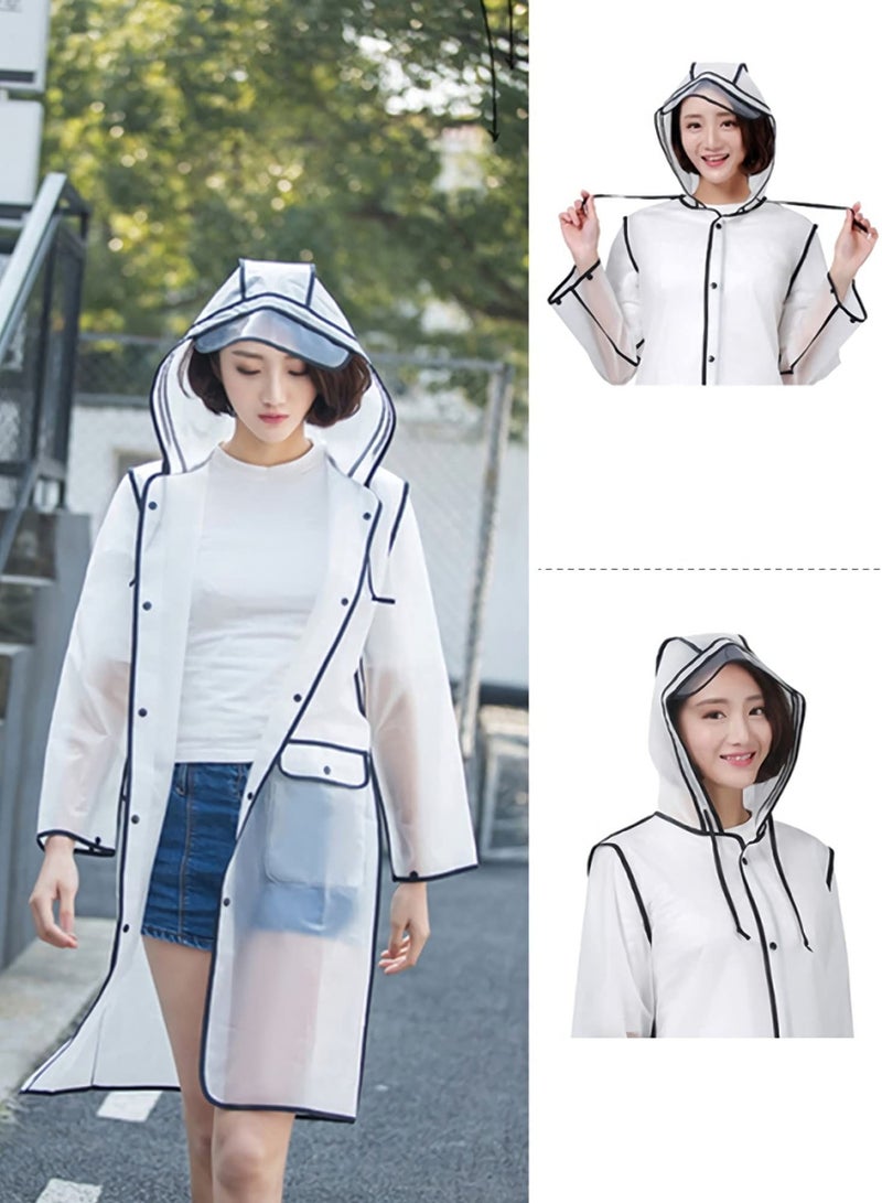 Captaintech Rain Poncho Adult Portable, Clear Raincoat Poncho Women and Men Long Sleeves Snap Reusable Rain Poncho with Hood Portable EVA for Travel Festivals Outdoors Mountaineering Family Fishing Emergency - Image 2