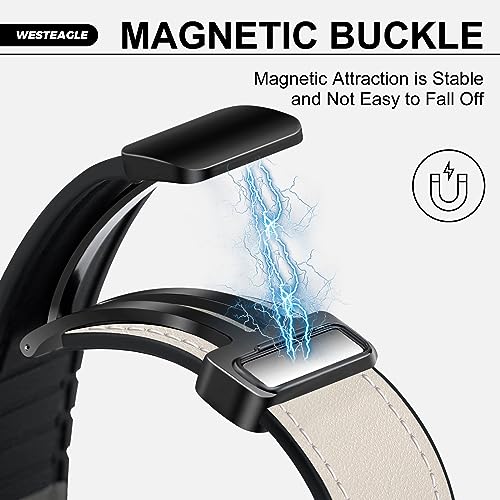 WestEagle Magnetic Leather Watch Band Compatible with Samsung Galaxy Watch Ultra 47mm (2025/2024) Magnetic Buckle Design Adjustable Classic Wristbands Replacement Straps for Men and Women, White - Image 3