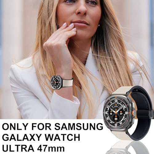 WestEagle Magnetic Leather Watch Band Compatible with Samsung Galaxy Watch Ultra 47mm (2025/2024) Magnetic Buckle Design Adjustable Classic Wristbands Replacement Straps for Men and Women, White - Image 2