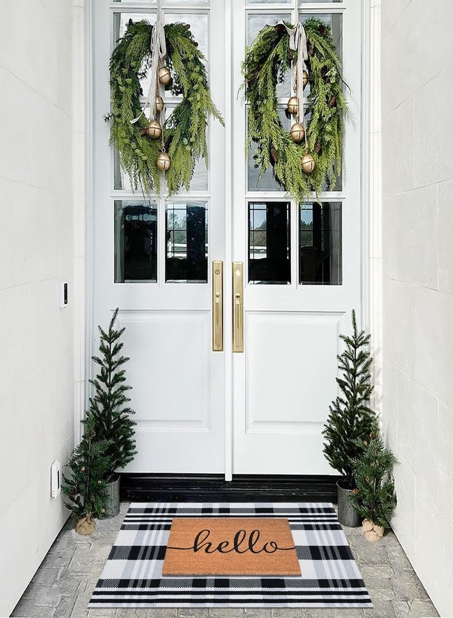 Fallovea Black and White Plaid Rugs, 2'x4.3' Area Rug Outdoor Indoor Front Porch Doormat Cotton Hand-Woven Layered Door Mats for Entryway Patio Entryway Laundry Bedroom Living Room - Image 3