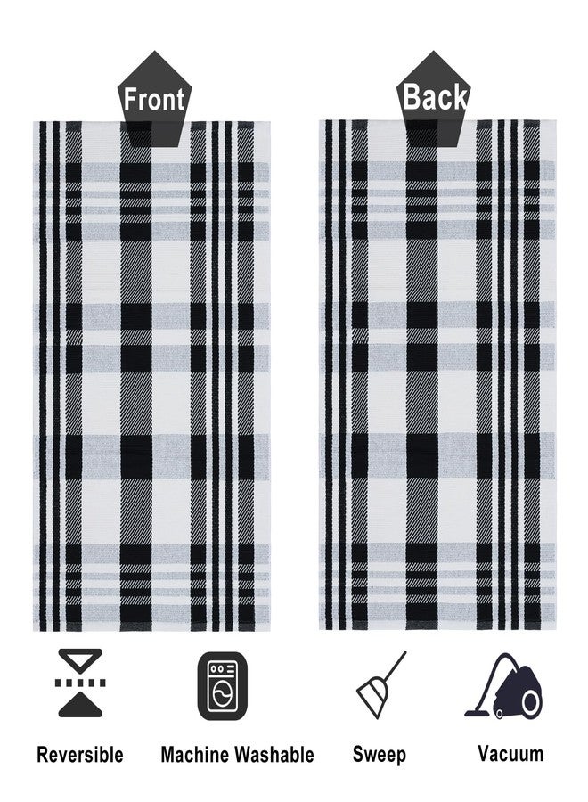 Fallovea Black and White Plaid Rugs, 2'x4.3' Area Rug Outdoor Indoor Front Porch Doormat Cotton Hand-Woven Layered Door Mats for Entryway Patio Entryway Laundry Bedroom Living Room - Image 5