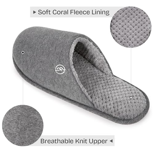 EverFoams Men's Cotton Knit Slippers Lightweight Memory Foam Indoor House Shoes with Anti-Skid Sole (9-10 M US, Grey) - Image 3