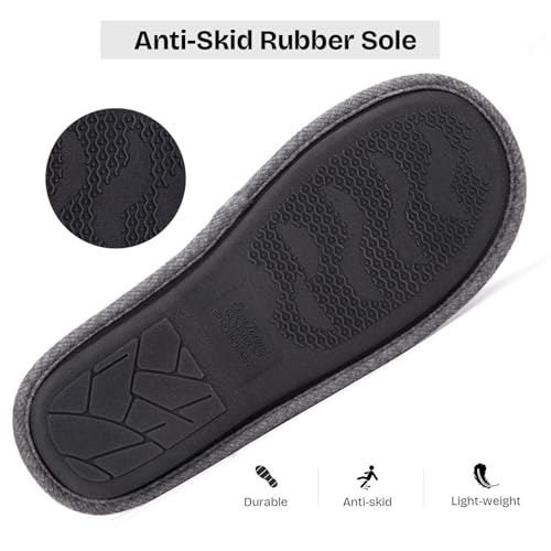 EverFoams Men's Cotton Knit Slippers Lightweight Memory Foam Indoor House Shoes with Anti-Skid Sole (9-10 M US, Grey) - Image 5