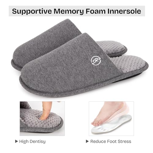 EverFoams Men's Cotton Knit Slippers Lightweight Memory Foam Indoor House Shoes with Anti-Skid Sole (9-10 M US, Grey) - Image 4