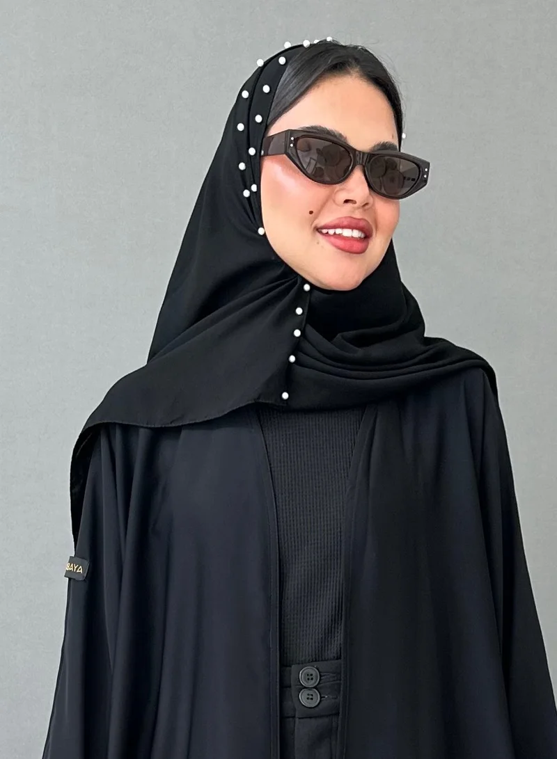 عبايات لوسين طرحة لولو بطرف طويل مزين باللؤلؤ الأبيض